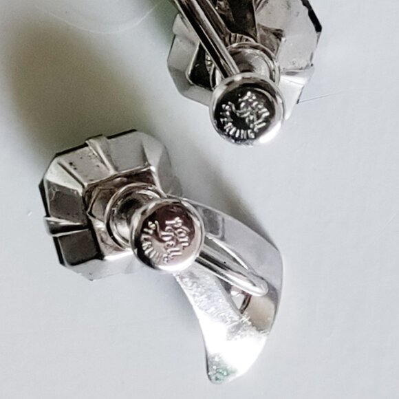 Stunning Van Dell Sterling & Emerald Cut Green Glass Rhinestone Earrings 1950s - Picture 10 of 10